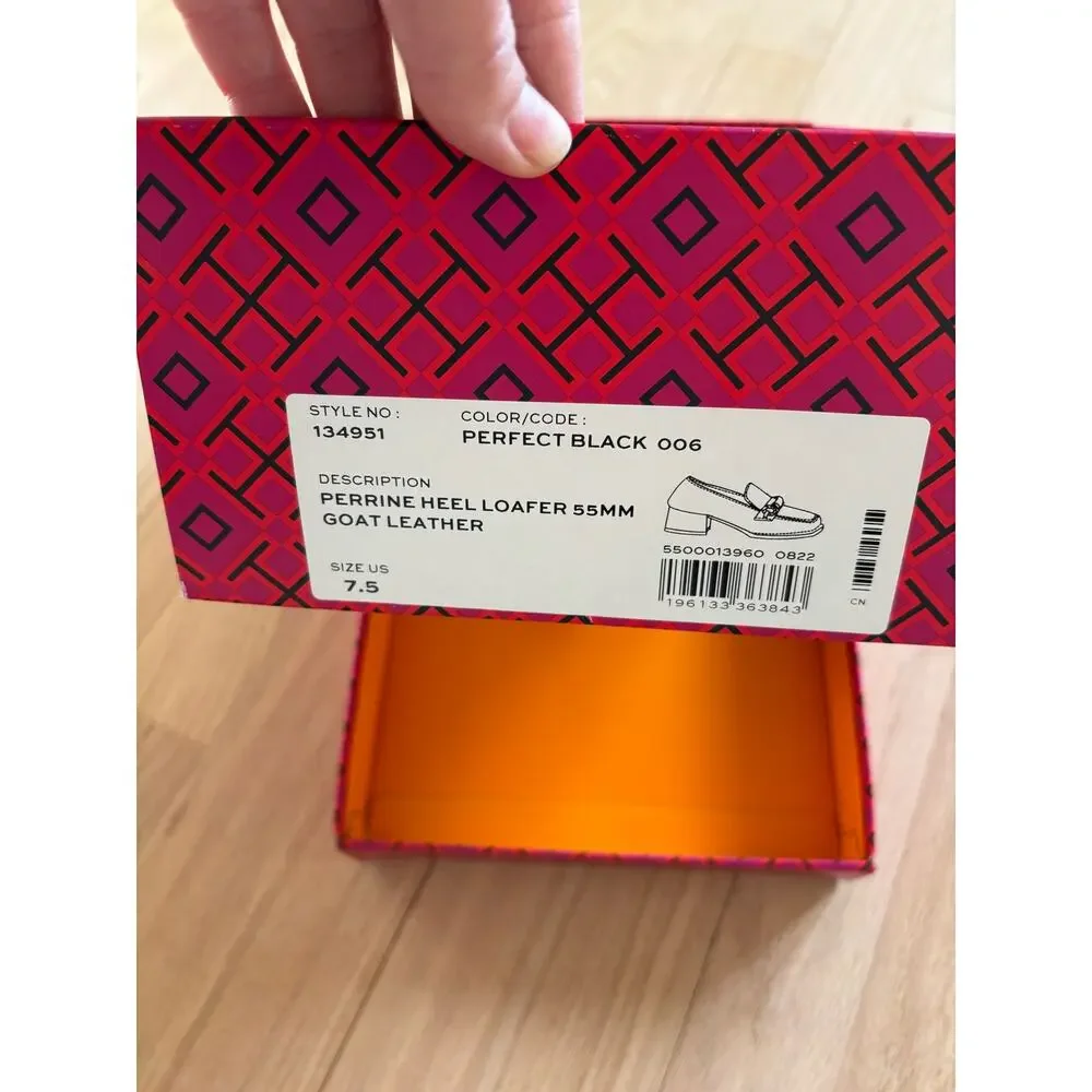 NIB Tory Burch Perrine Heel Loafers, Perfect Black, 7.5